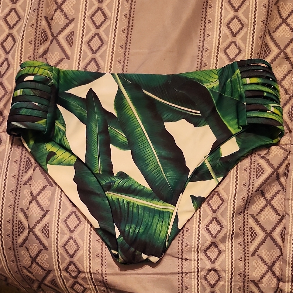 Green Leaf Print Bikini Bottom Never Used